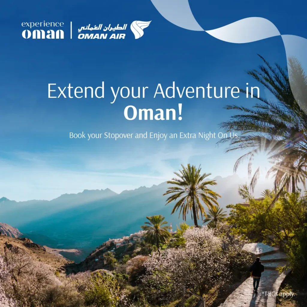 Oman Air and the Ministry of Heritage and Tourism are offering free stopovers in Oman for passengers transiting through Muscat.